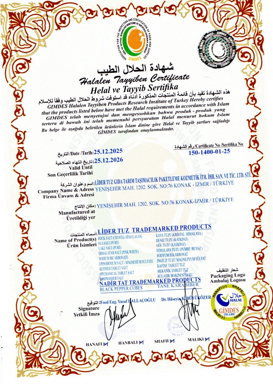 Gimdes Helal Sertifikası